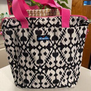 KAVU Large Tote Bag Gray Black Pattern Hot Pink Straps